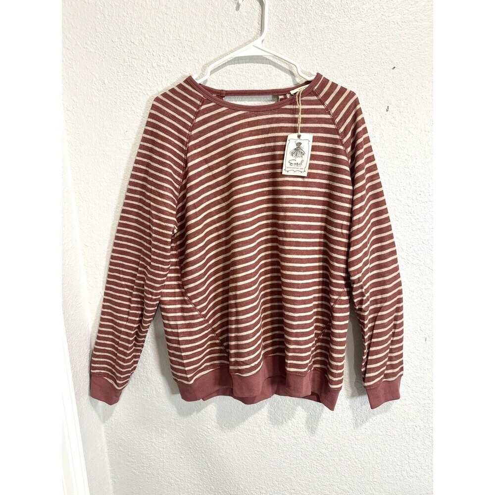 Easel Los Angeles Striped Cutout Back Sweatshirt Women’s Sz M Mauve Cream